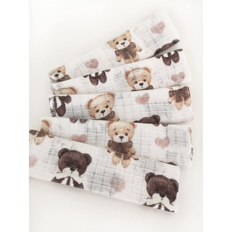 Medvilniniai merliukai naujagimiui su meškučiais.